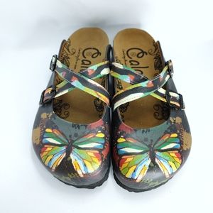 Calceo Charcoal & Red Butterfly Mule Size 37